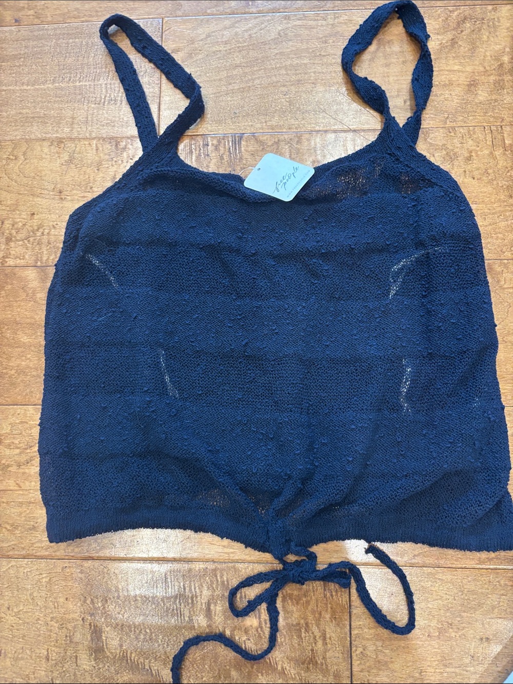 Free People Knot-Front Navy Knit Tank Top XS NWT